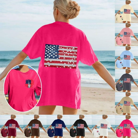 ZZwxWA 4th of July USA Shirts for Women: Fourth of July Crop Tops Memorial Day T-Shirt American Flag Patriotic Tee