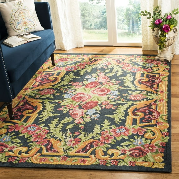 SAFAVIEH Classic Vintage Kyleigh Floral Polyester Area Rug, Black/Rose, 4' x 6'