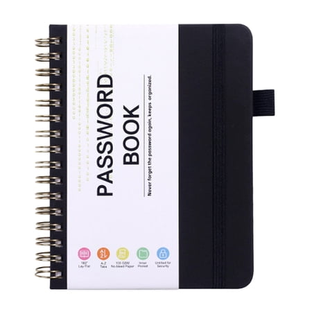 Black Spiral Password Log Book, 14x12cm, Alphabetical Tabs for Organizing Internet Accounts & Passwords (1pc)
