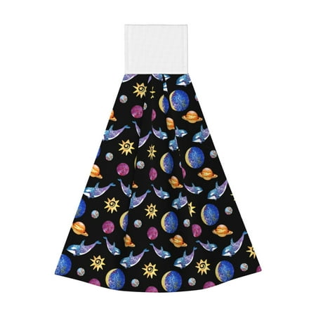 

Adobk Whales In Space Print Coral Velvet Hand Wipes Fashion Hanging Kitchen Towel for Bathroom Washcloth Absorbent Tie Towel