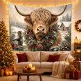 thumbnail image 3 of Highland Cow with Evergreen Wreath in a Snowy Farm, Cozy Rustic for Animal Lovers, Winter Wall Art, Christmas Gift, Tapestry Wall Hanging for Living Room and Den, 3 of 7
