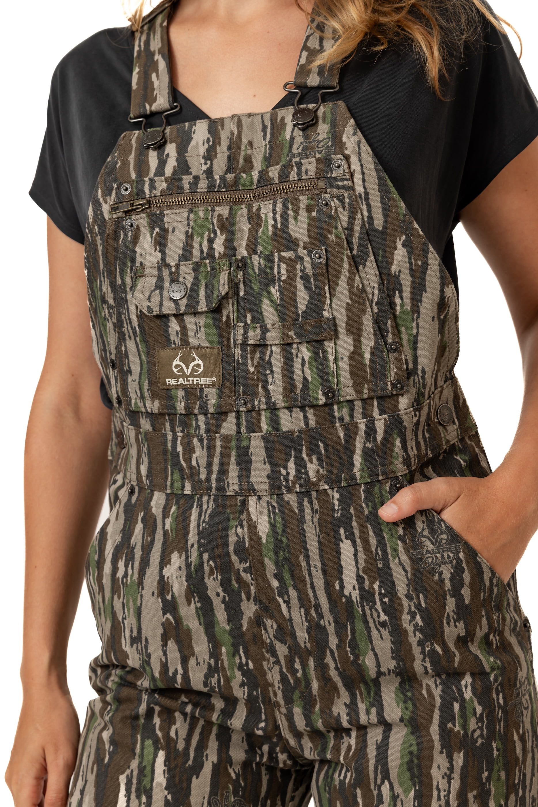 Realtree Women's Camo Hunting Cotton Bib Overalls, All-season Uninsulated Camouflage Bib Overalls for Outdoor Activities