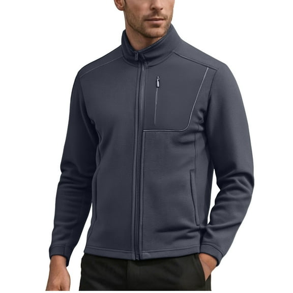 GuangCheng Mens Fleece Jackets Full Zip Stand Collar Casual Outerwear Coats with Chest Zipper Pockets,Dark Gray,XL