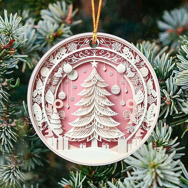 Colgante navideño de acrílico | Adorno redondo con textura cóncava | Decoración ligera para coche y oficina