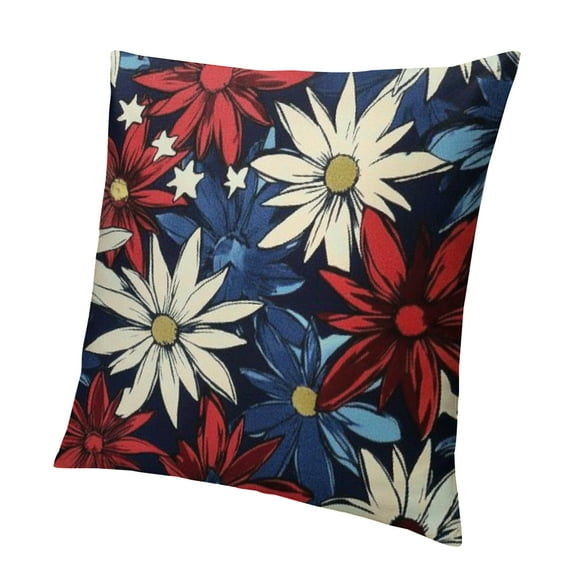 Autua July Pillow Covers Blue Red White Daisy Floral Patriotic Decor Throw Pillows Flower Independence Day Summer Outdoor Decoration Pillowcase Linen Cushion Cover for Couch 12x12in