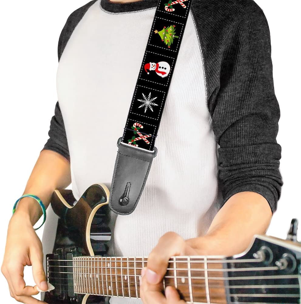 Buckle-Down Guitar Strap, Christmas Blocks Black White Multi Color, 2 Inches Wide