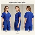 thumbnail image 4 of Jinhomg Medical Nurse Uniform for Women 2 Piece Solid Scrubs Set Lightweight Comfy Short Sleeve V-Neck Tunics with Elastic Drawstring Waist Pants Spring Saving Clearance Blue M, 4 of 11