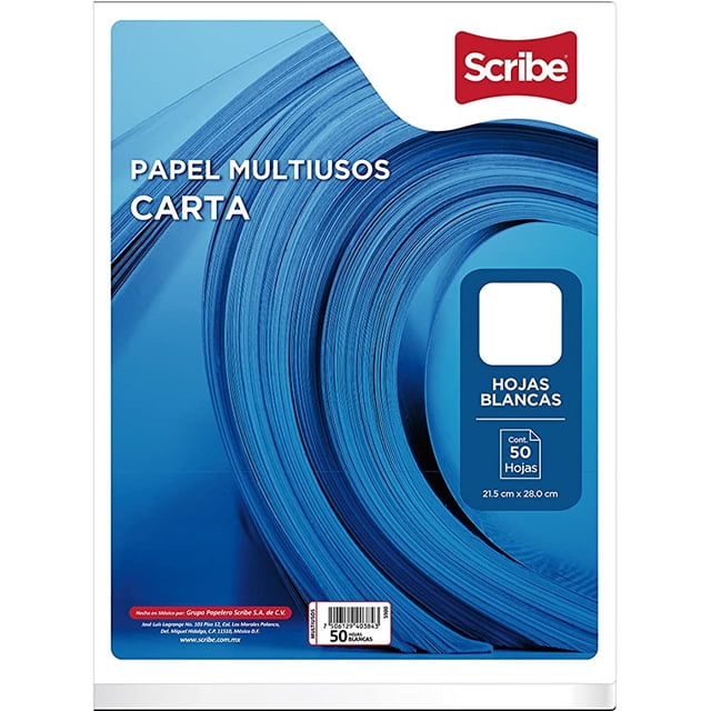 2 Paquetes de 50 Hojas Blancas Tamaño Carta Papel Multiusos Alta Blancura Scribe 5900