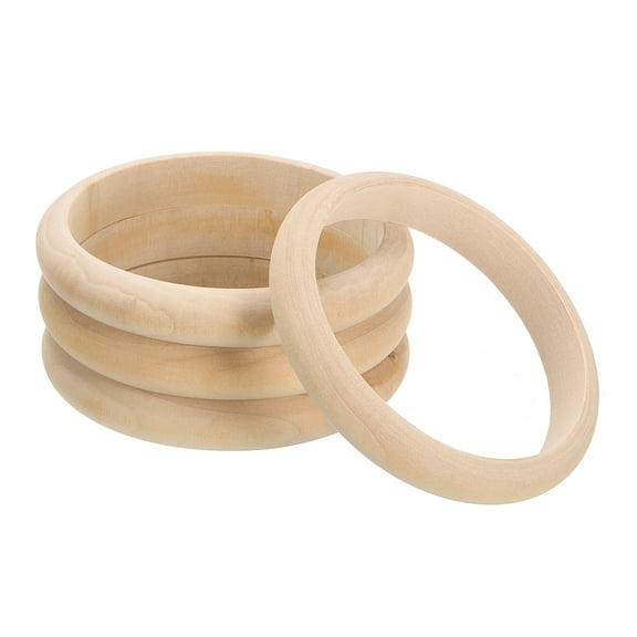 Wooden Bangle Bracelet, 4 Pack 80mm - Log Retro Macrame Rings, Unfinished Smooth Wooden Rings for Crafts