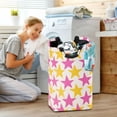 thumbnail image 5 of Yayeee Freestanding Laundry Hamper with Handle Collapsible Large Storage Basket for Clothes, Yellow Pink Stars, 5 of 7