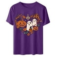 thumbnail image 2 of Jsaierl Halloween Shirts Women Plus Size Pumpkin Ghost Print Tees Stretch Round Neck T-shirt Short Sleeve Dressy Casual Blouse Tops Halloween Clothes, 2 of 3