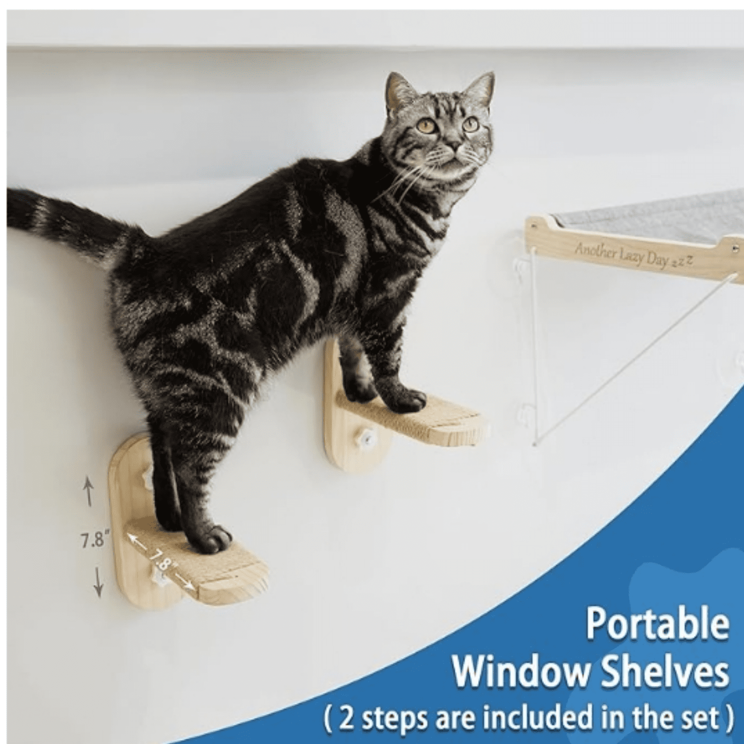 Cat Window Perch, Foldable Cat Hammock for Window, Stable Window Shelves for Indoor Cats, Set Includes 2 Pack of Window Stairs