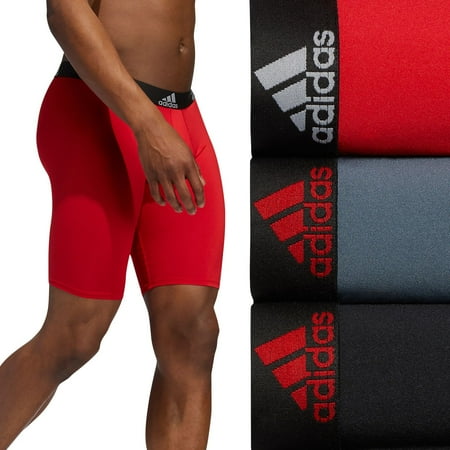 adidas Men's Performance Long Boxer Brief Underwear (3-Pack), Scarlet Red/Black/Onix Grey, Small