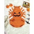 thumbnail image 5 of Infant Baby Boy Girl Halloween Clothes Pumpkin Face Sweater Romper Long Sleeve Bodysuit One Piece Fall Winter Outfit, 5 of 8