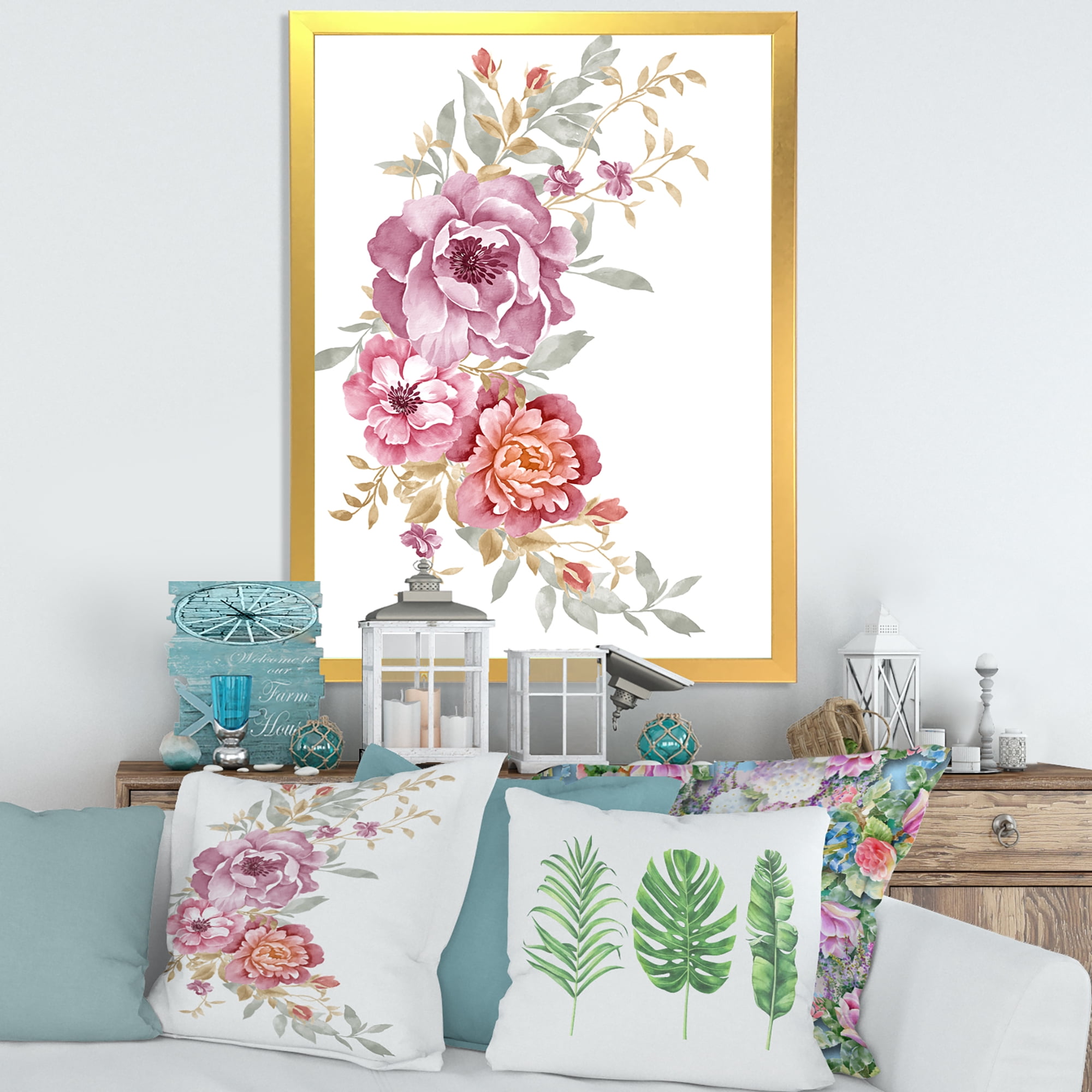 Designart 'Bouquet of Purple and Pink Flowers III' Farmhouse Framed Art Print