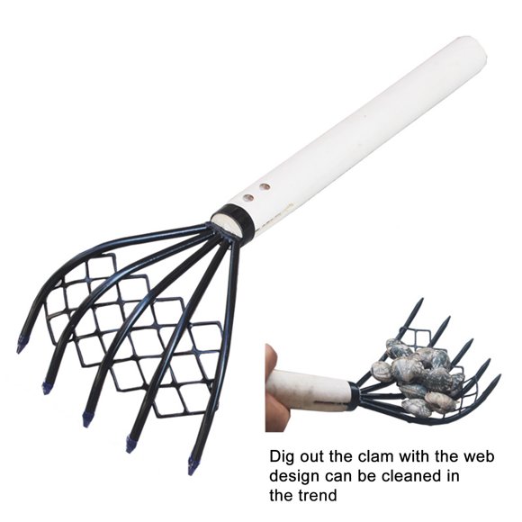 YAOMOBB Clam Digging Tool 2Pcs Steel Clam Rakes with Wooden Handle Mesh Pocket Seafood Digger Tool for Beach Clamming Accessories
