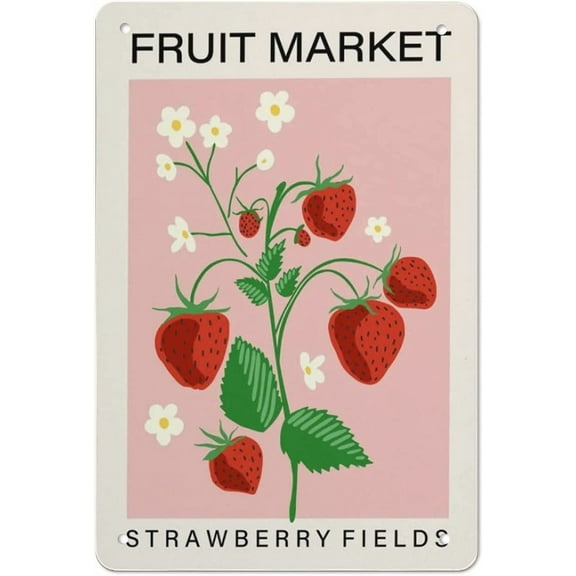 Loyience Fruit Market tin Sign, Strawberry Kitchen Art Print, Food Art,Pink Home Decor, Dining Room,Retro Signs Home Decoration Gifts for Mom,Dad and Friends Metal Tin Sign 5.5X8 Inch