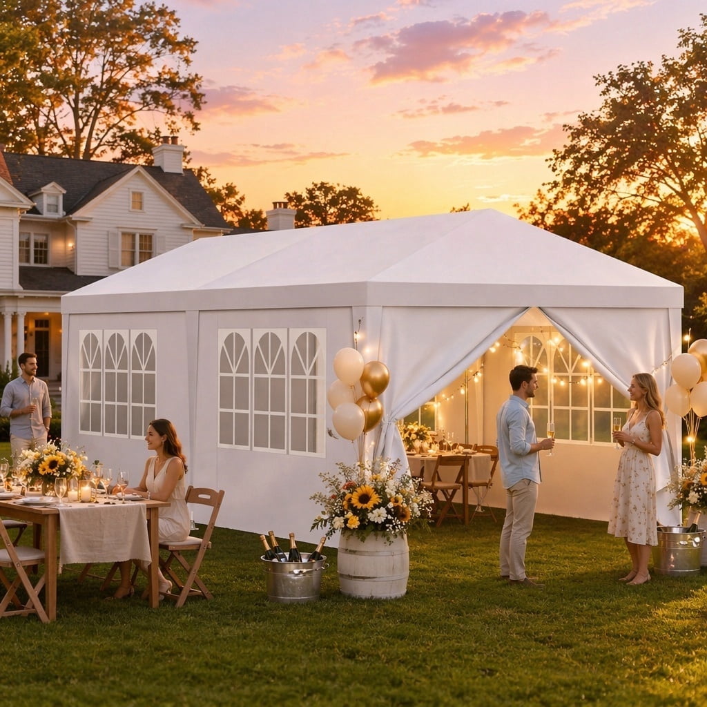 COBIZI 10x20FT Party Tent with 6 Removable Sidewalls, Waterproof Outdoor Canopy for Weddings, BBQ, Patio & Camping, White