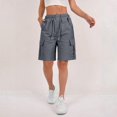 thumbnail image 5 of Women'S Summer Casual Cargo Shorts Elastic Waist Drawstring Hiking Bermuda Shorts with Pockets Dark Gray L, 5 of 6