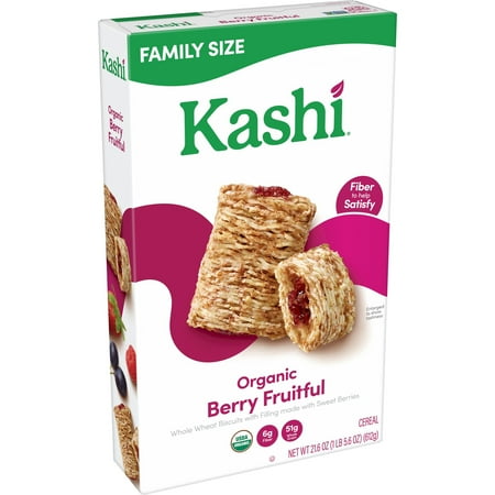 Kashi Cold Breakfast Cereal, Vegan Protein, Organic Fiber Cereal, Family Size, Berry Fruitful, 21.6oz Box (1 Box)