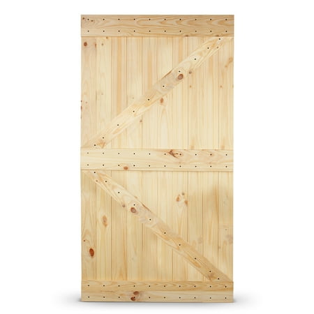 BELLEZE Natural Sliding Arrow Barn Door Kit, Wood Pine Unfinished DIY Barn Door 42