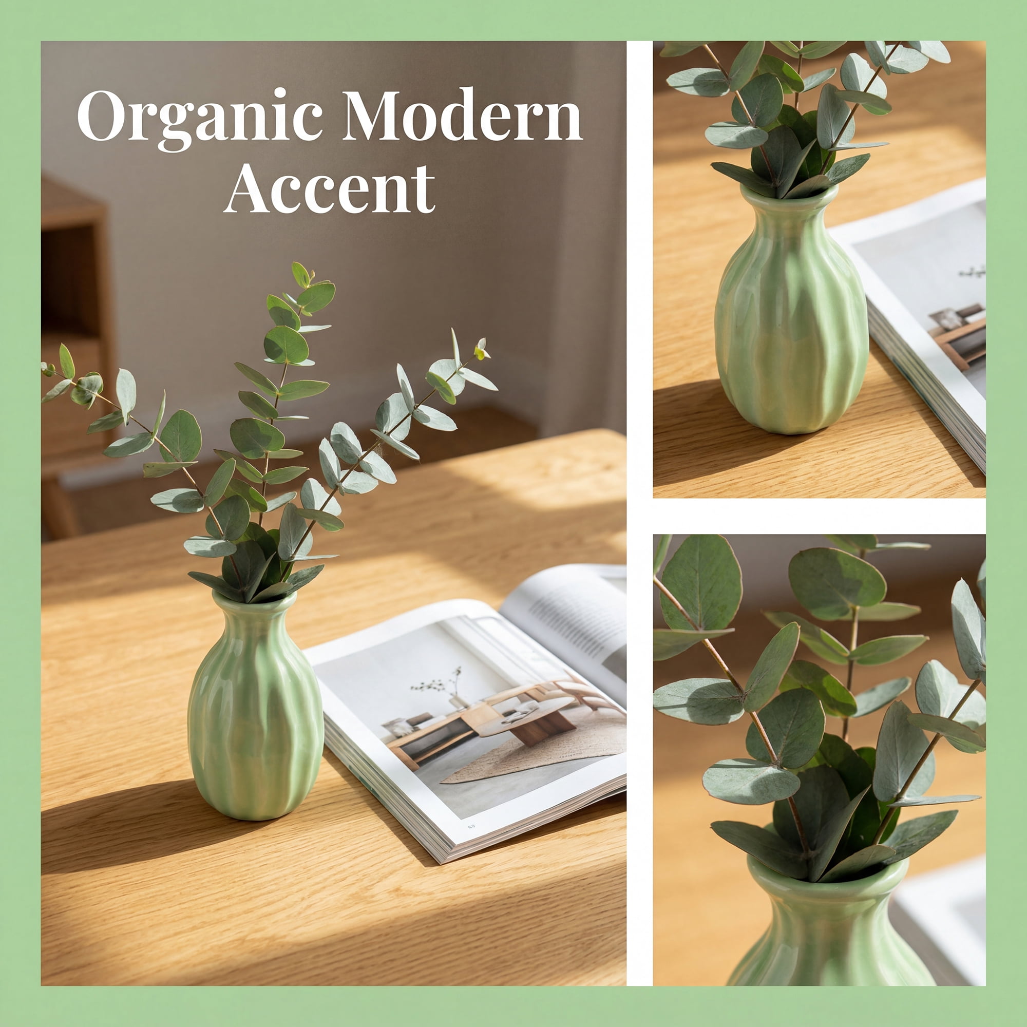 Unique Bargains Mini Ceramic Bud Tiny Matte Vase for Desktop Green 1.8"L x 1.8"W x 3"H