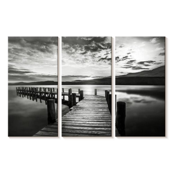 Elephant Stock Evening Dock Wall Art - Horizontal Multi Panel Canvas - Living Room Wall Decor - Nautical Multi Panel - Black And Gray Decor By Mike Calascibetta - 23" x 14"