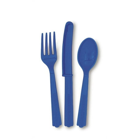 Team Spirit Solid Football Super Bowl Party 18pc 6" Plastic Cutlery, Royal Blue