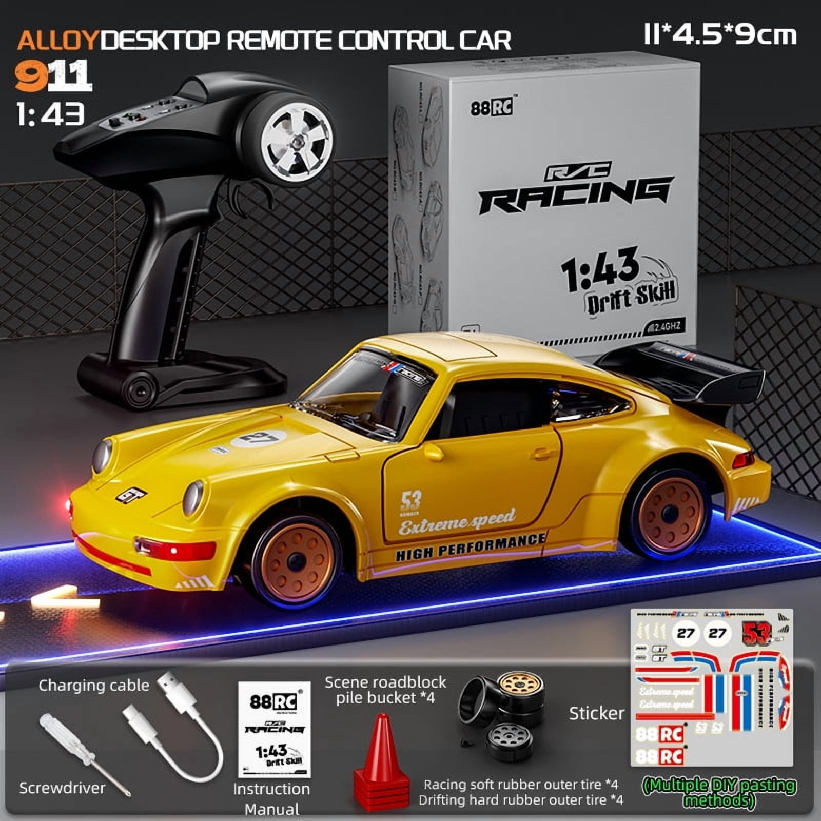 Mini RC Drift Car with Gyro, 1/43 Scale Remote Control Car Model with Openable Doors, Desktop Racing Vehicle for Hobbyists & Gifts