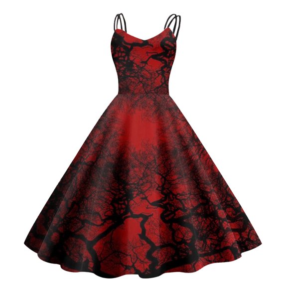 Women's Casual Tennis Dress for Women Halloween Fashion Dark Style Printed Camisole Dress Everyday Wear Red XXL