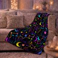 thumbnail image 6 of Glowing Neon Cats Celestial Moons Black, Playful Pet Portrait Pattern, Warm Flannel Blanket for Living Room and Bedroom, Cat Lovers Halloween Gift, Pet Lover Home Decor, 6 of 9