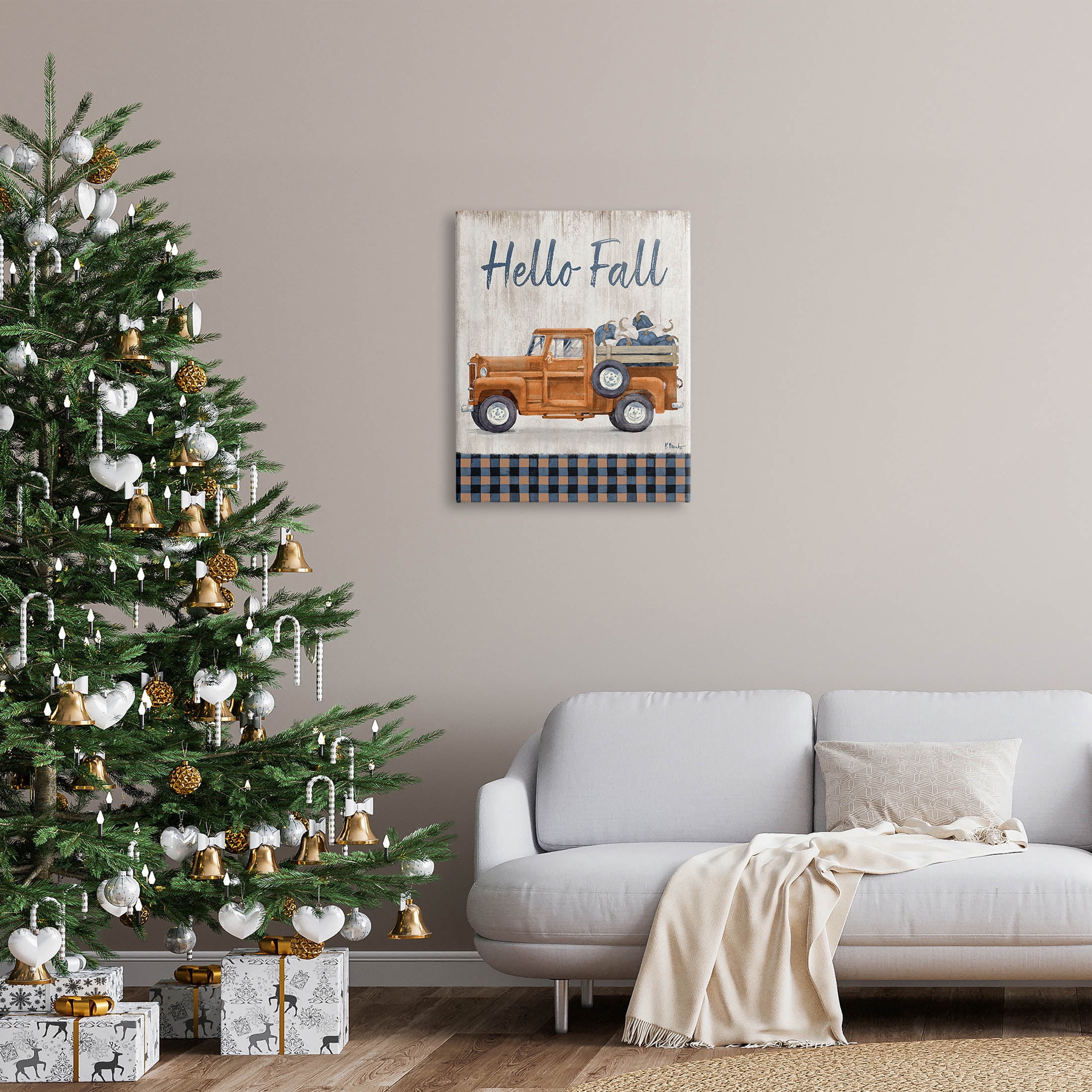 Stupell Industries Hello Fall Plaid Pumpkin Truck Graphic Art Gallery Wrapped Canvas Print Wall Art, Design by Paul Brent
