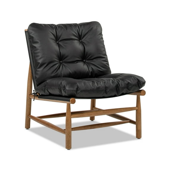Jennifer Taylor Home Oxford 26.5" Leather Mid-Century Modern Accent Chair, Noir Black Leather