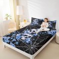 thumbnail image 3 of Homewish Halloween Skull Skeleton Queen Sheets,Blue Flowers Spider Web Queen Sheet Sets,4-Piece,1 Flat Sheet, 1 Fitted Sheet and 2 Pillowcases, 3 of 6
