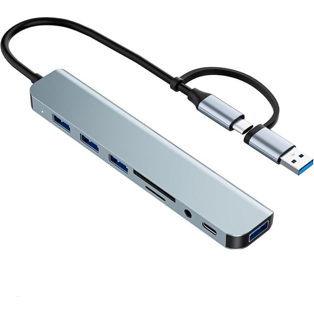 Adaptador multipuerto USB C/USB Hub, concentrador USB 3.0 de aluminio 8 en 1, divisor USB con lector de tarjetas SD/TF, 1 x USB 3.0, 3 x USB 2.0, 1 x USB C y salida de audio de 3.5mm para Pro