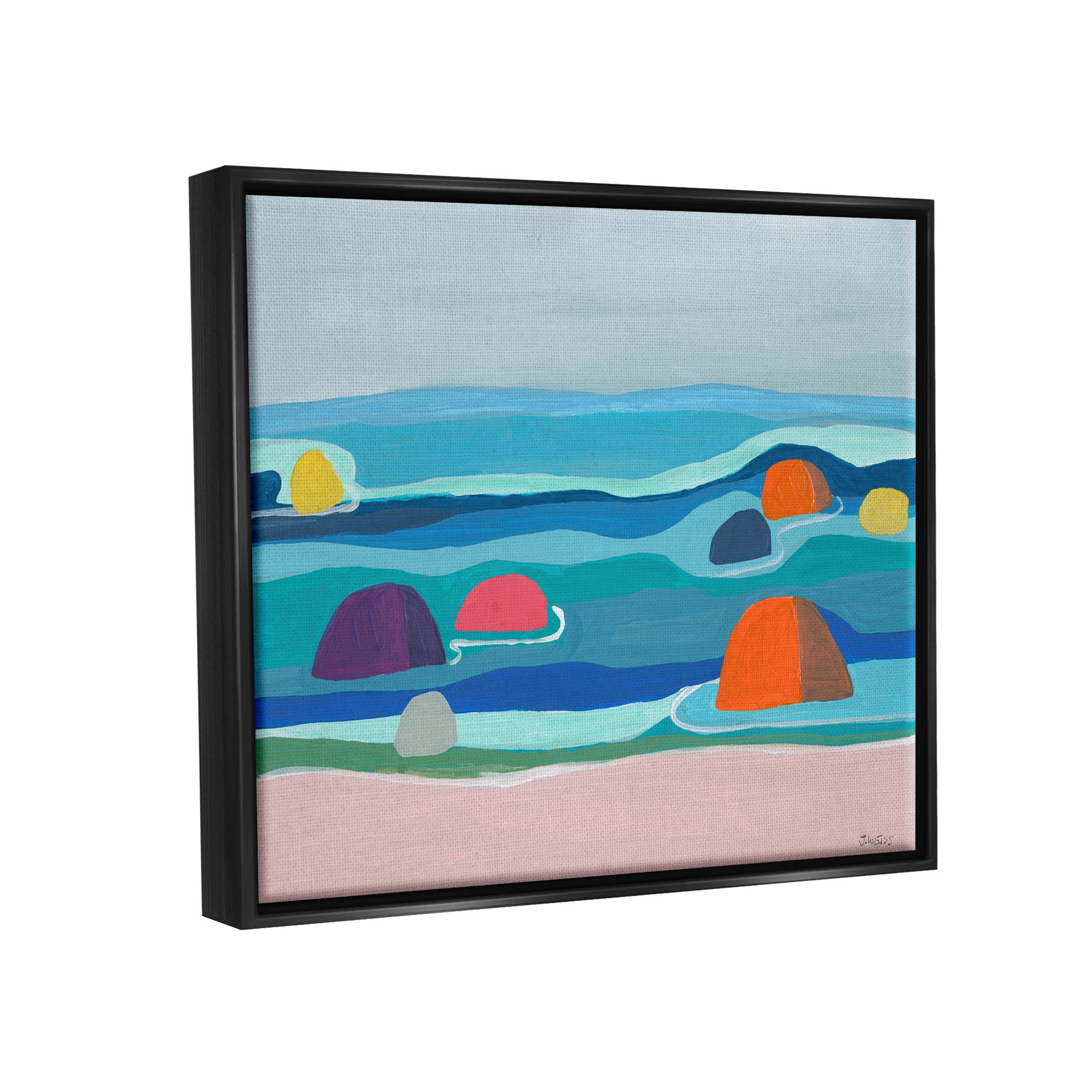 Buoy Floating Ocean Waves Coastal Painting Jet Black Framed Art Print Wall Art