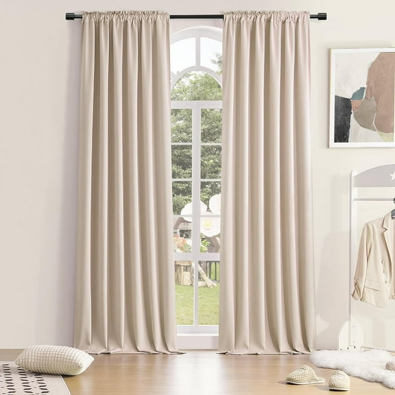 Patio Blackout Curtain Shades - Home Decoration Thermal Insulated Rod Pocket Blackout Draperies/Drapes for Kitchen (2 Panels, 60 inches x 96 inches, Warm Taupe)