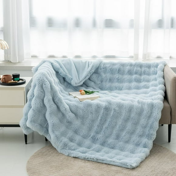 Luxury Faux Fur Throw Blanket Super Soft Oversized Thick Warm Afghan Reversible to Plush Velvet in Tan Grey Wolf, Cream Mink or Blush Chinchilla, Machine Washable (Chinchilla, 60Wx70L)