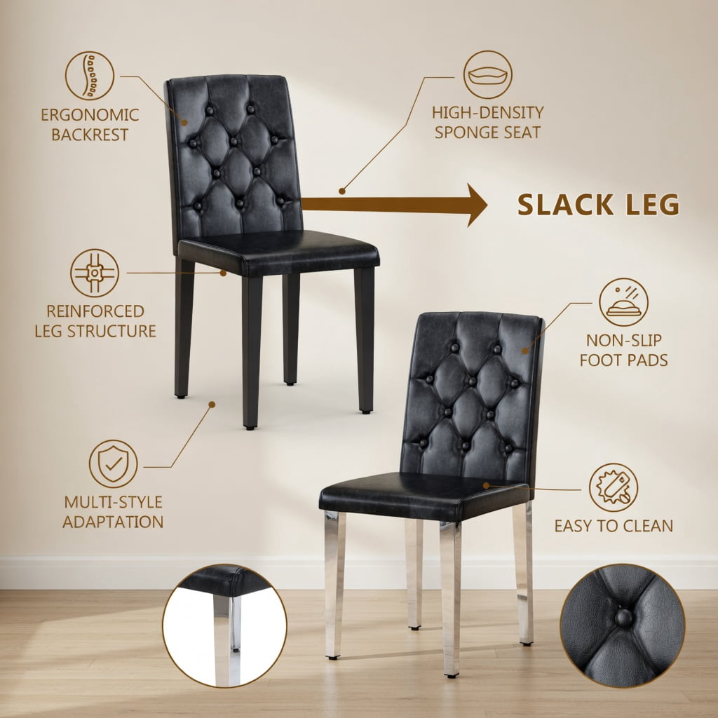 Hommoo 2-Pack PU Leather Dining Chairs with Ergonomic Buckle Backrest, 35 in Tall Modern Minimalist Chairs for Dining Room, Hotel Banquet Hall & Cafe, Black