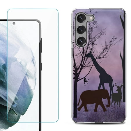 Shockproof Fashion Phone Case for Samsung Galaxy S23+ / S23 Plus 5G with Tempered Glass Screen Protector by OneToughShield ® - Twilight Safari