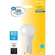 Great Value LED Light Bulb, 9.5 Watts (60W Equivalent) A19 General Purpose Lamp GU24 Base, Dimmable, Soft White, 1-Pack