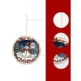thumbnail image 4 of Merry Christmas Snowman Scene Christmas ornament, Christmas decoration, holiday present idea, heirloom keepsake, round ceramic, gift Exchange, bauble present, gift idea, 4 of 8