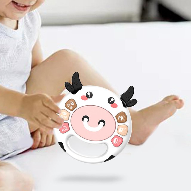 Juguete electrónico musical para bebés con luces y sonidos, juguetes de batería iluminados para bebés para el desarrollo temprano de las manos, regalo , Blanco Hugo Musical de tambores para niños