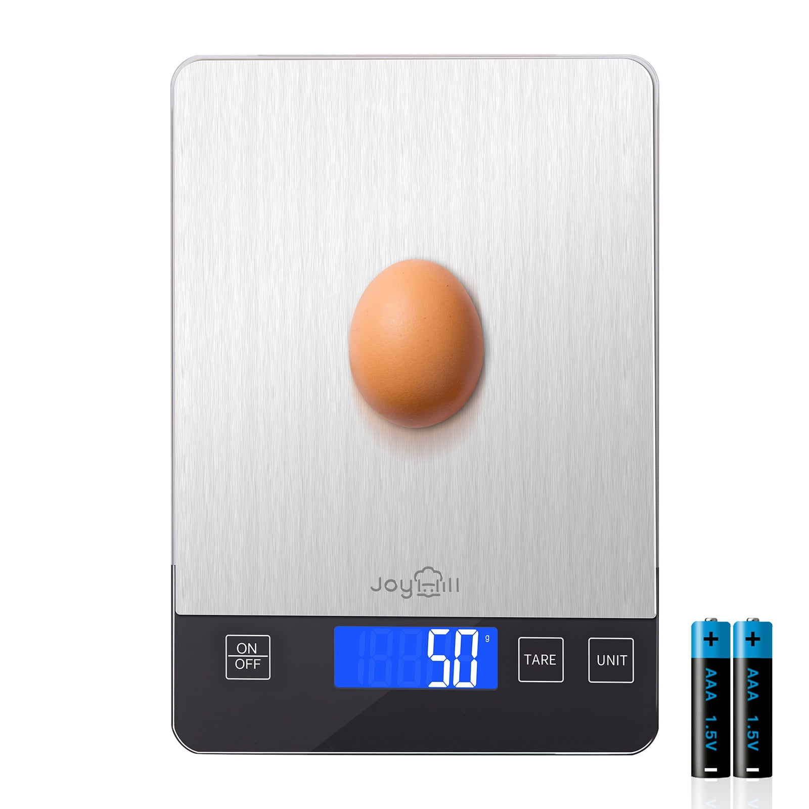 JOYHILL Digital Kitchen Scale, 22lb/10kg Food Scale Grams and Ounces for Cooking Baking, 1g/0.1oz Precise Graduation, Premium Stainless Steel with LED Display, Silver