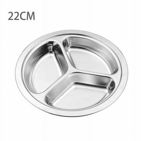 Ruibeauty 2Pcs Stainless Steel Dinner Plate 3 Sections Round Divided Plate Mess Food Trays Camping Serving Metal Trays 8.8 Inch,Silver