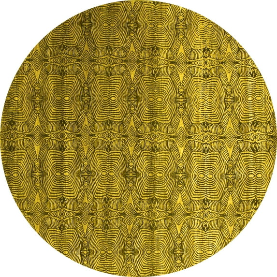 Ahgly Company Indoor Round Abstract Yellow Contemporary Area Rugs, 8' Round