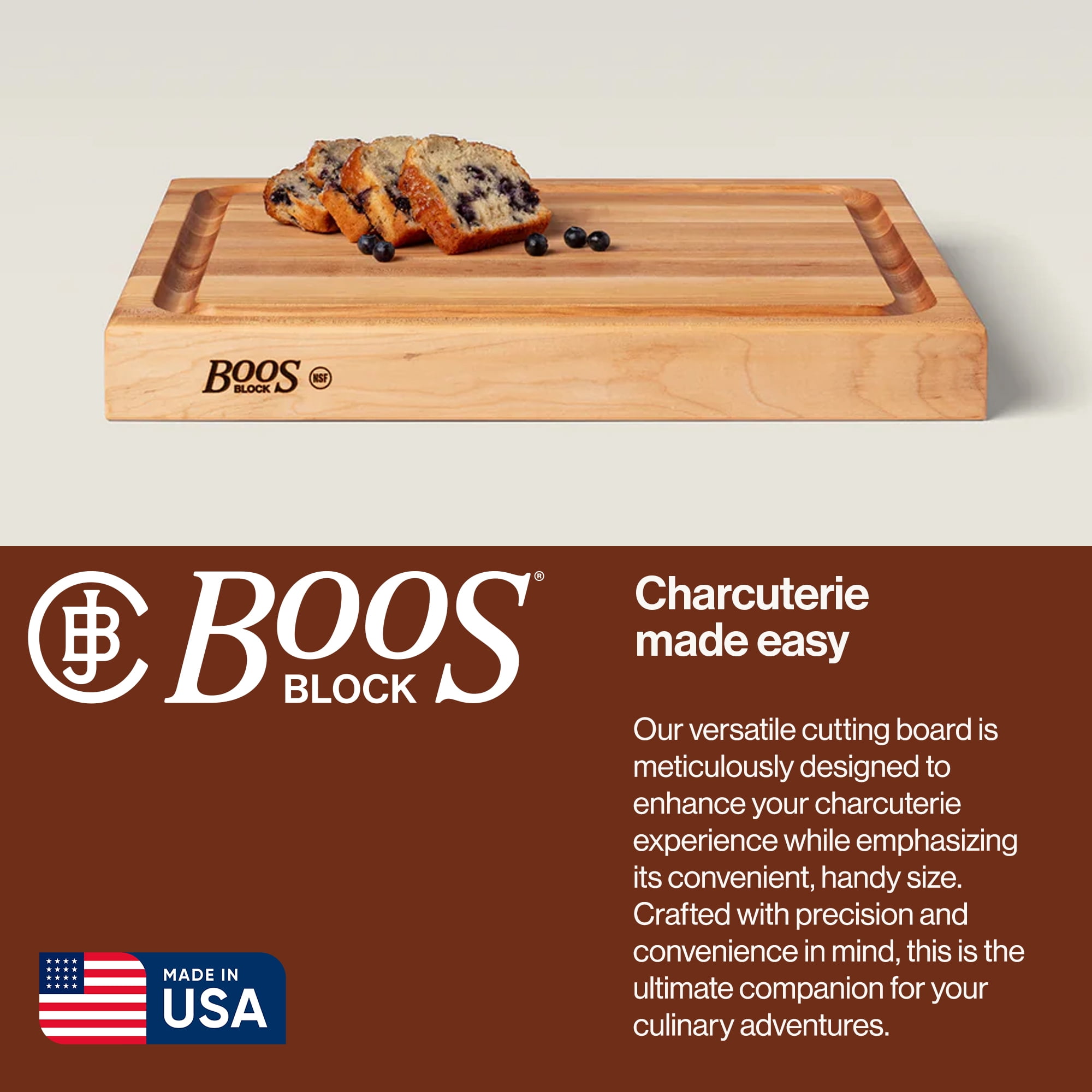John Boos RA-Board Reversible Wood Cutting Board, 20” x 15” x 2 1/4”, Maple