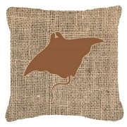 Manta ray Burlap and Brown Indoor & Outdoor Fabric Decorative Pillow