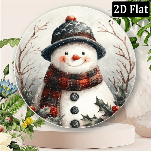 Wllo0ord 2D Flat, 1pc Christmas Snowman Decorative Round Aluminum Sign, Vintage Winter Holiday Decoration, 8x8 Inch, for Home, Cafe, Restaurant IndoorOutdoor8*8in