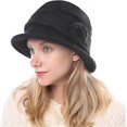 thumbnail image 1 of Women Elegant Wool Blend Knit Cloche Hat Ladies 1920s Vintage Flower Bowler Hat Winter Bucket Hat Newsboy Hat Peaked Beanie Bonnet Derby Church Hats, 1 of 5